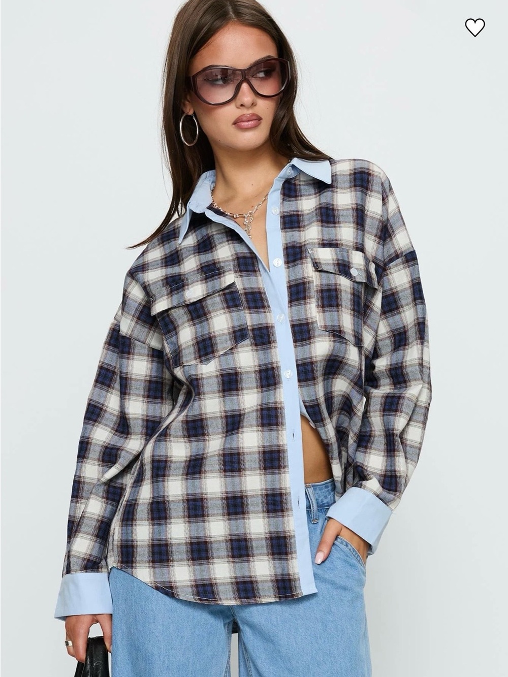 Princess Polly Blue and White Plaid Button-Down Shirt